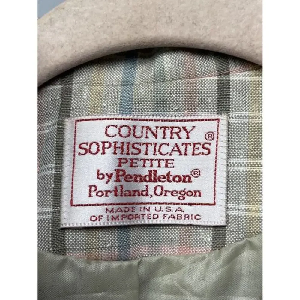 Counry Sophisticates Petite‎ Pendleton Jacket Blazer Womens 4 Tan Silk Plaid VTG